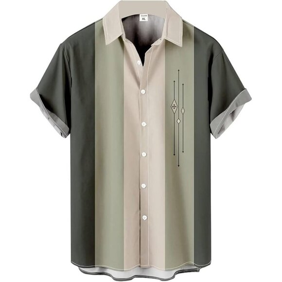 ❤️Men  Green Print Short Sleeve Hawaiian Fit Casual Button Down Beach Shirts - Picture 1 of 7